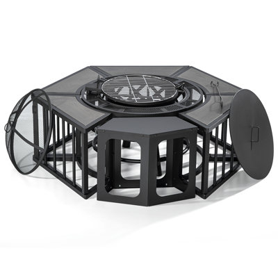 Safila Hexagon Steel Fire Pit Table with Lid