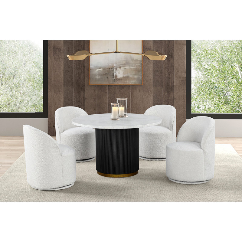Ensemble de table de salle à manger à plateau en marbre avec chaise pivotante 5 pièces Wessel