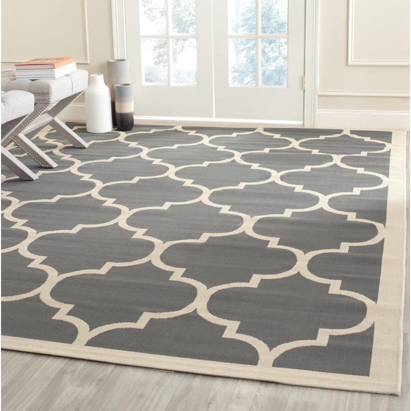 Arneshia Power Loom Geometric Gray/Beige Indoor/Outdoor Area Rug, Rectangle 4' x 5'7"