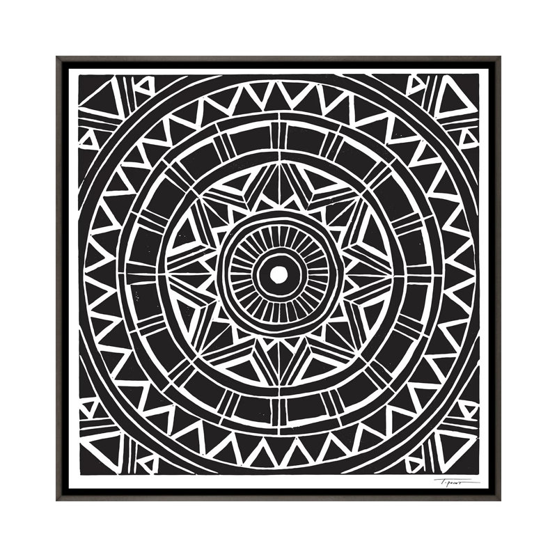 Radial Tribal Design - impression d'art graphique, H 37 po x l 37 po x P 1,5 po, Toile encadrée de bois rustique foncé