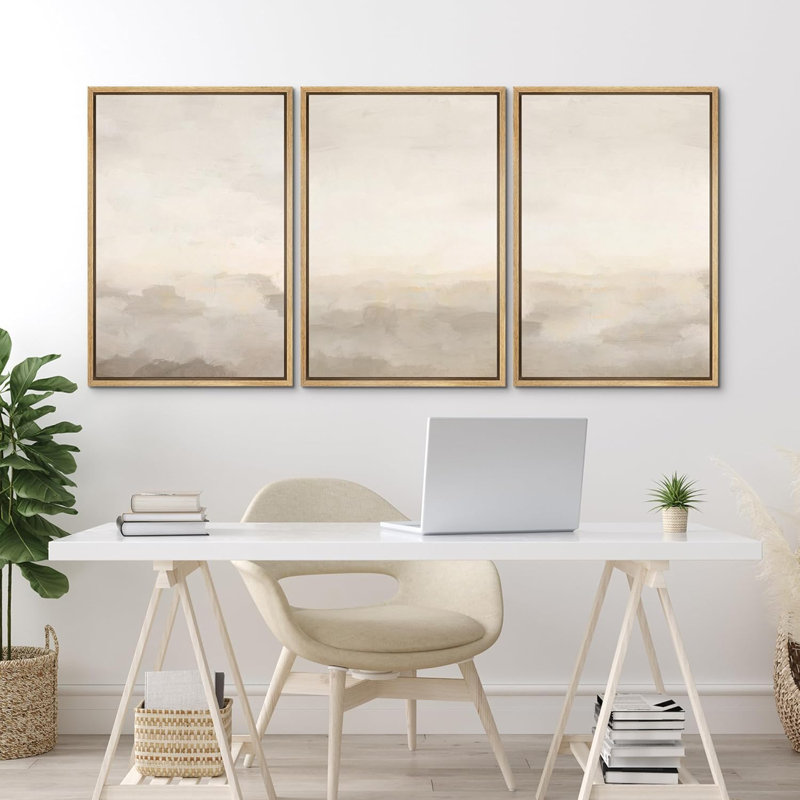 «Minimal Landscape Abstract Prints», reproduction d'art encadrée sur toile, 3 pièces, Naturel, H 36 po x l 24 po x P 1,5 po