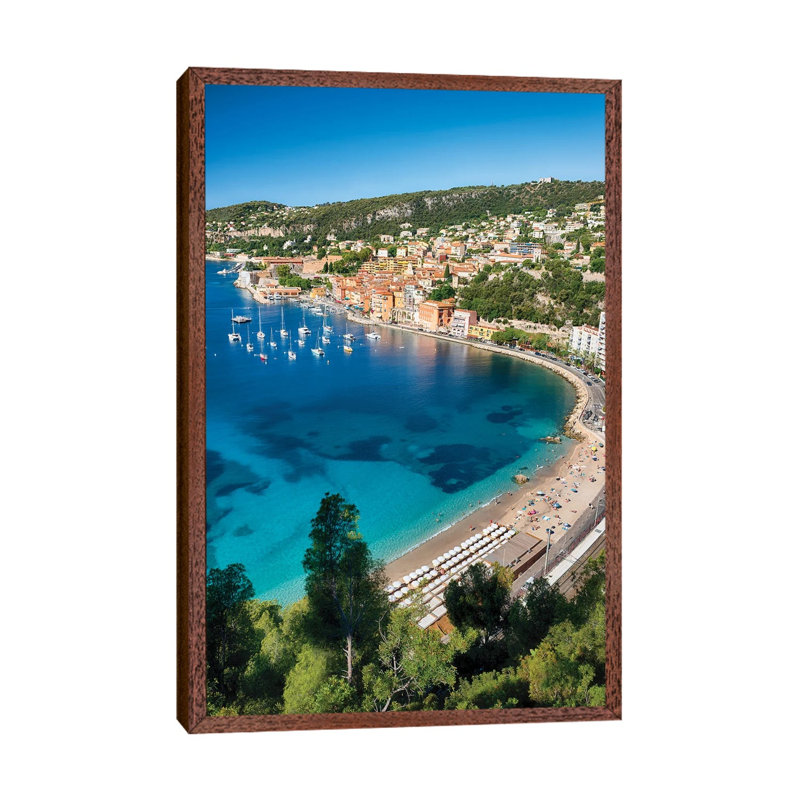 Aerial View Of A Bay With Turquoise Waters And A Hillside Town, Villefranche-Sur-Mer, French Riviera, France by George Oze - Gallery-Wrapped Canvas Giclée on Canvas