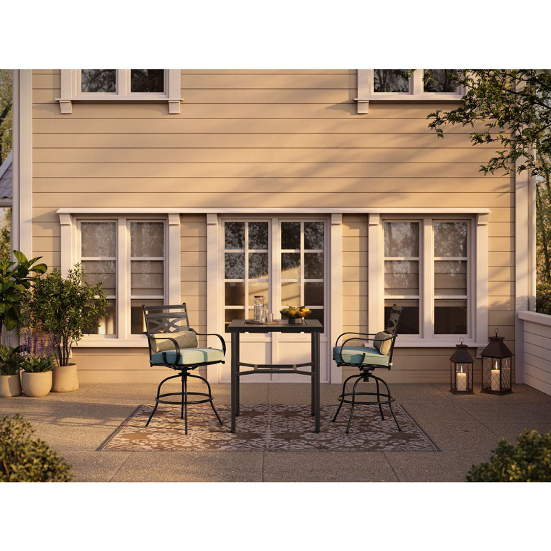 Kautz 2 - Person Patio Dining Set with Square Table , Cushions Included, Ocean Blue