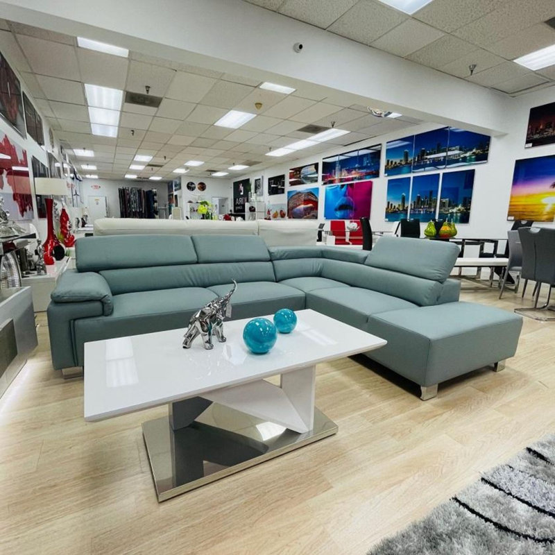 VERONA Modern Sectional Chaise, Right Hand Facing, Turquoise Faux Leather