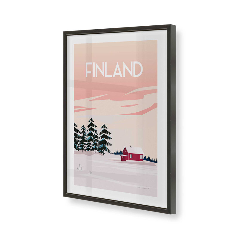 Affiche de voyage finlandaise dans un, H 11 po x l 9 po, Cadre noir satiné