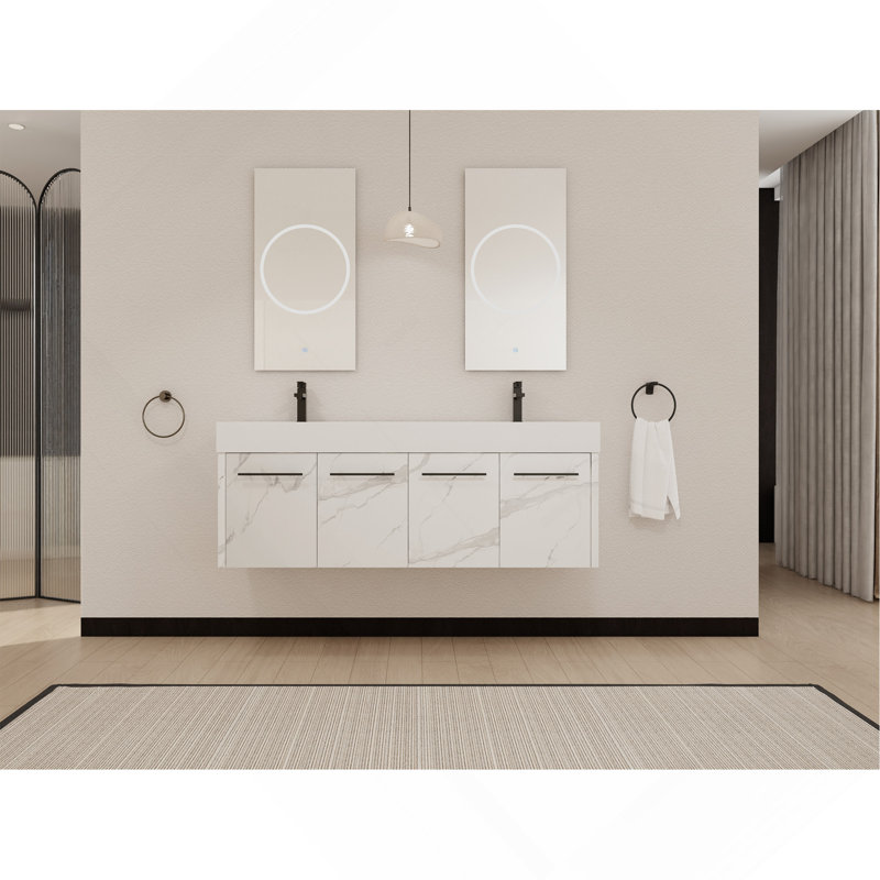 Ensemble de meuble-lavabo mural 60 po avec lavabo, ensemble de deux lavabos en résine épaisse à rebord épais