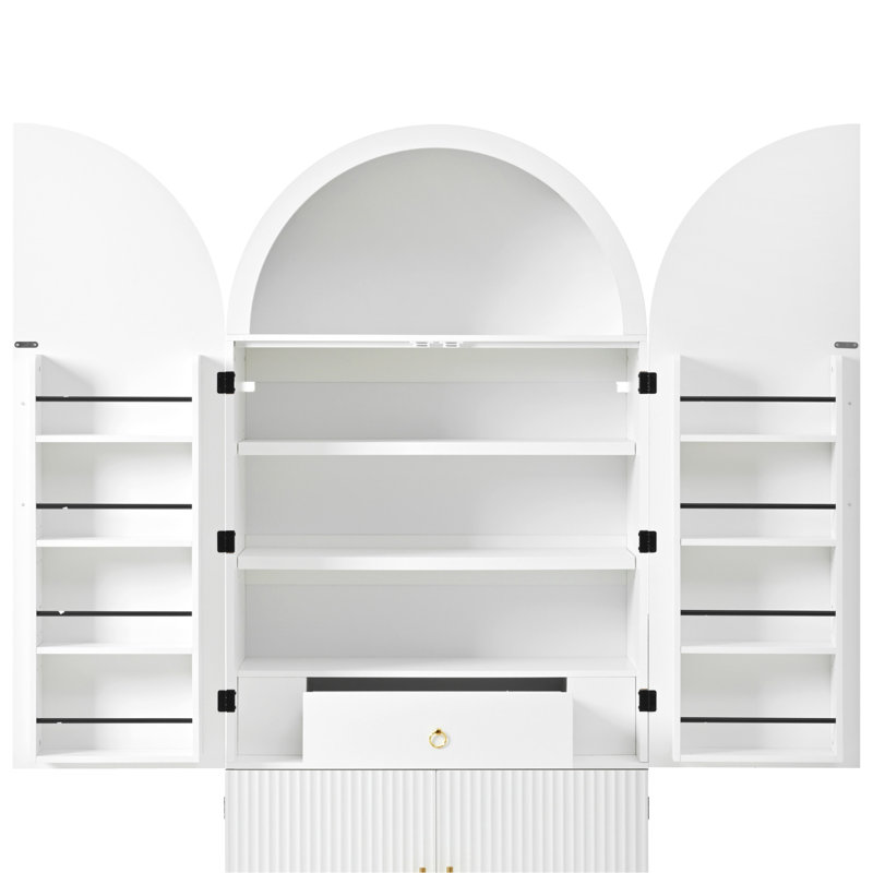 Grand garde-manger arqué de 72 po avec 8 tablettes de porte, armoires de rangement cannelées avec 3 tablettes réglables, tiroir caché, armoire polyvalente pour la cuisine, la salle à manger et la salle de bain, blanc