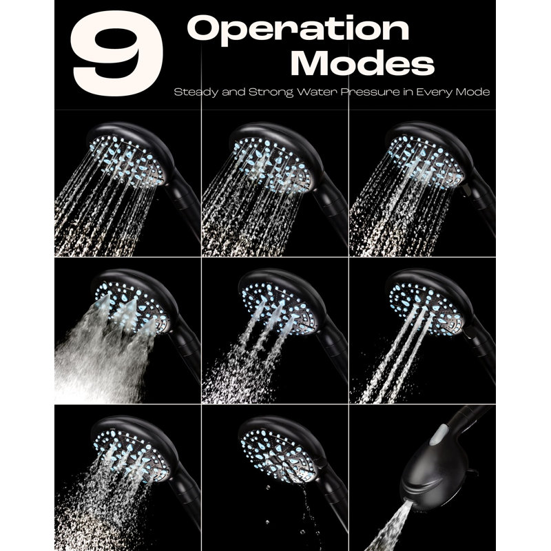 Matte Black Handheld Shower Head with Adjustable Spray Settings