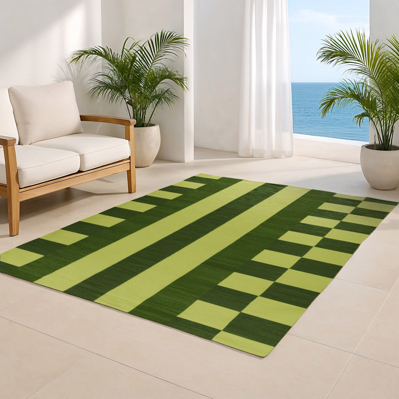 Tapis d'intérieur et d'extérieur à carreaux vert, Rectangulaire 3 pi x 5 pi