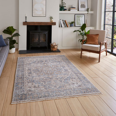 Vintage area rug Machine Woven Rectangle Blue