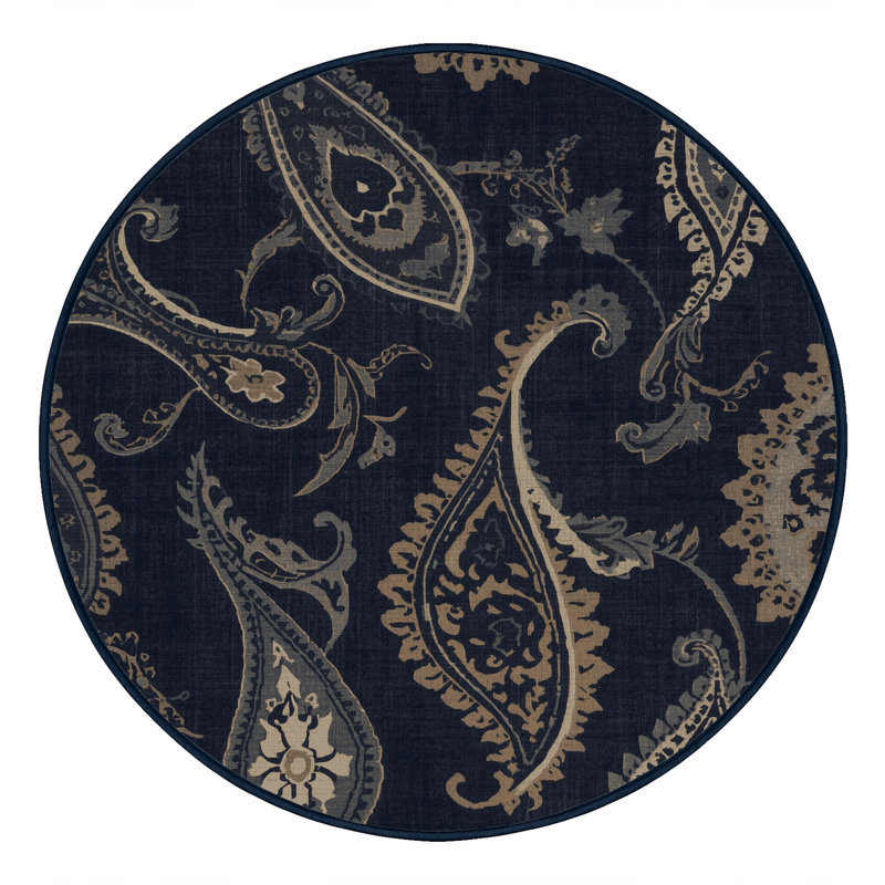 Machine Washable Peoro Traditional Paisley Rug in Gray – Binding, 8' Round