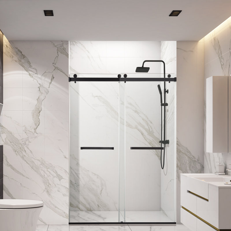 Porte de douche coulissante sans cadre de 56 à 60 po x H 76 po avec verre trempé transparent de 5/16 po