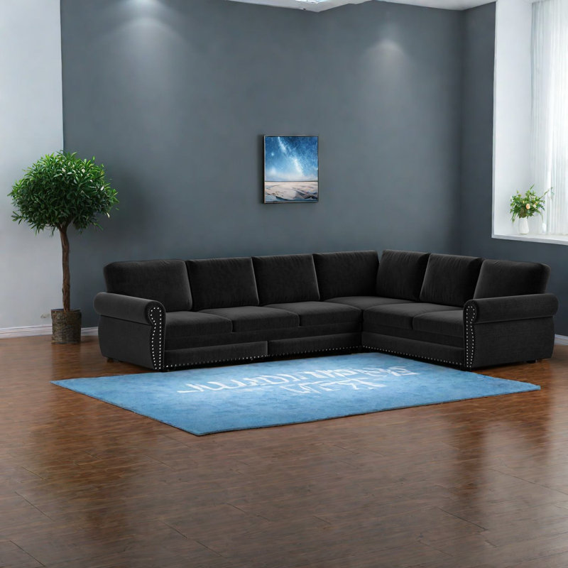 Canapé d'angle moderne, canapé-lit gigogne en chenille de 3 m (118 pouces) pour toute la famille, Black