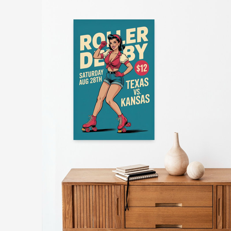 Pinup Roller Derby Girl 1 Piece Wrapped Canvas Wall Art, 60.96 cm H x 40.64 cm W