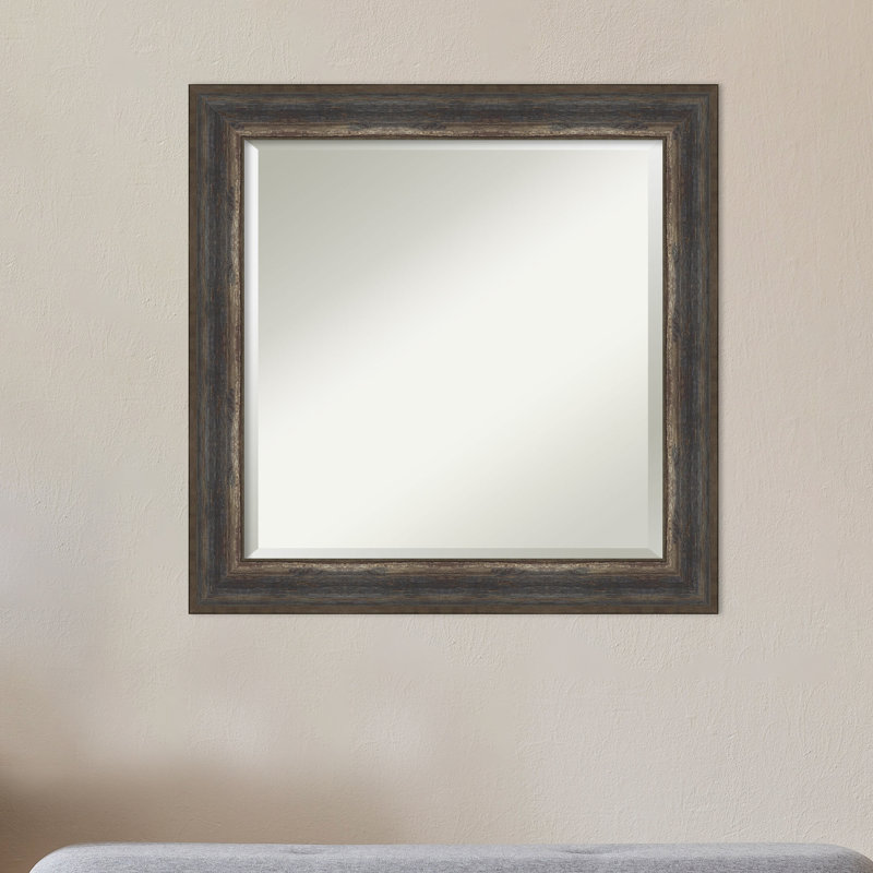 Ariele Flat Wall Mirror, Distressed Black/Brown/Silver, 24.62" x 24.62"