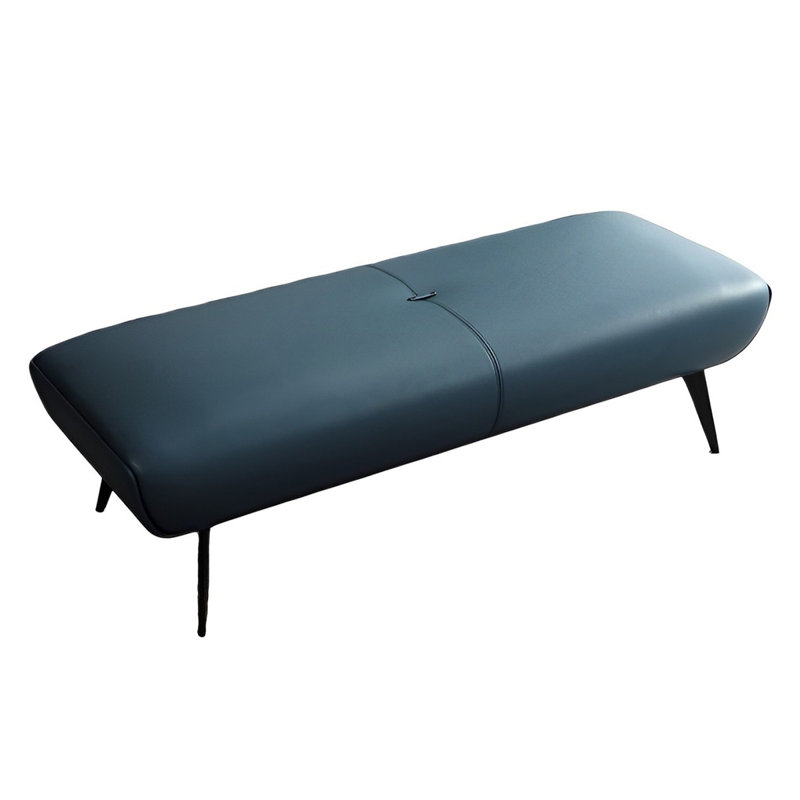 Banc rembourré en cuir véritable Meldia, H 15,74 po x l 70,86 po x P 19,68 po, Bleu
