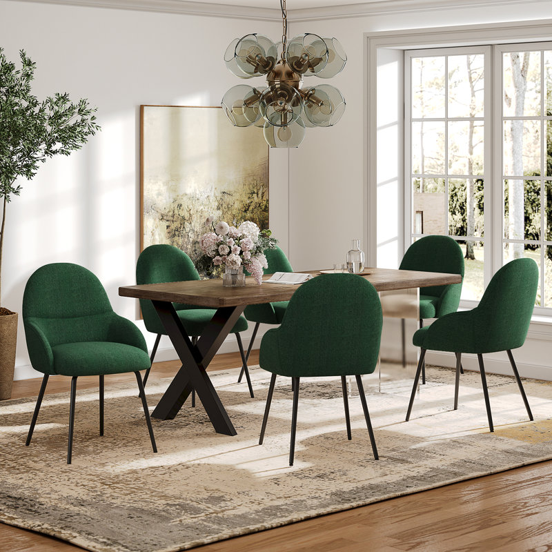 Antin Upholstered Dining Chair With Ergonomic Back And Metal Legs, Green Linen