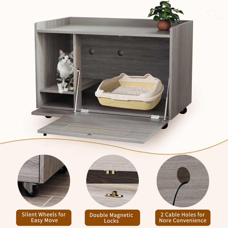 Gray Cat Litter Box Enclosure