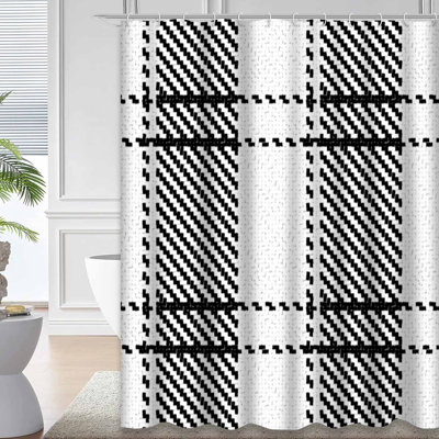 Black White Lumberjack Buffalo Plaid Shower Curtain with 12 Hooks