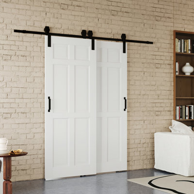Porte de grange coulissante en bois fabriquée à 6 panneaux avec porte de grange intérieure avec quincaillerie