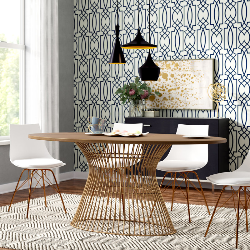 Shavonne Oval Dining Table with Metal Base, Bronze