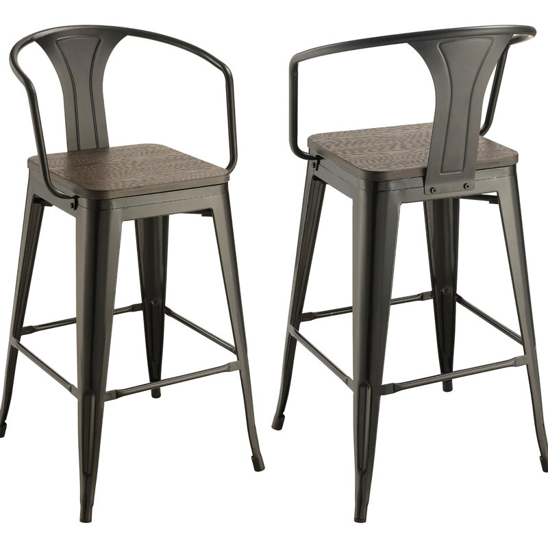 Tabourets de bar industriels noirs et foncés (2) - utilisation dans la salle à manger, siège H 30 po, P 15,25 po de style 2