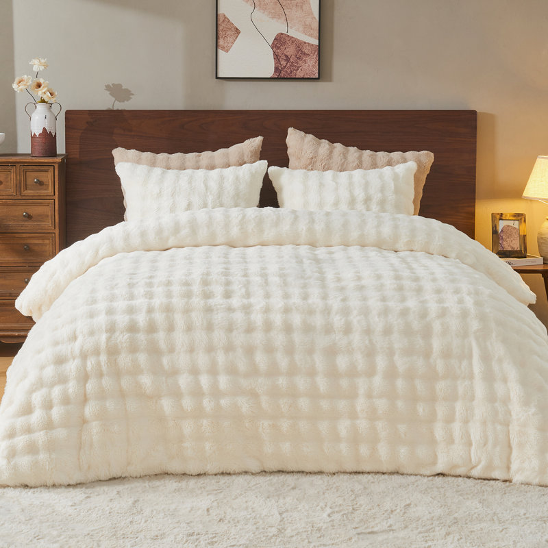 EMME Luxury Elegant Shaggy Bubble Bedding Sets，Faux Fur Duvet Cover  , 2/3 Pieces Soft Fluffy Comforter Cover, Cozy Warm for Winter