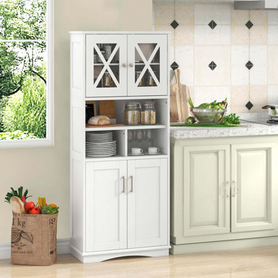 Tall Bathroom Cabinet Large Floor Storage Cabinet With Acrylic Doors & 3 Cubes