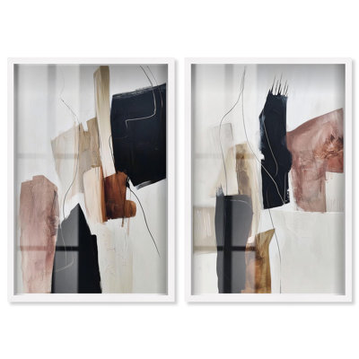 «Smooth Brush Abstract Duo Shadowbox Print Boho Abstract Art Set» par Art Remedy, cadre blanc, 36 x 54