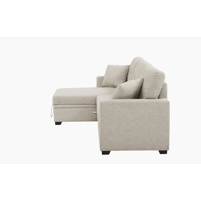 Pull-Out Sofa Bed, Beige Polyester