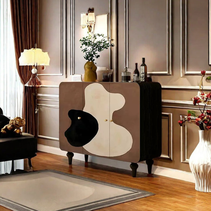 Modern art pattern solid wood sideboard, Black