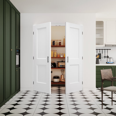 Intérieur des portes françaises doubles à 2 panneaux creux, avec cadre et quincaillerie noir mat - Attaches à boule et charnières et poignées, préfinies et imperméables, pour garde-manger, chambre à coucher, salle de bain, placard, buanderie et salon, teinture facile à bricoler, 60 po x 80 po