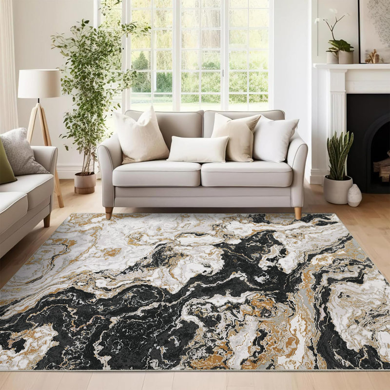 Abstract Machine Tufted Area Rug, Black, Rectangle 160 x 230 cm