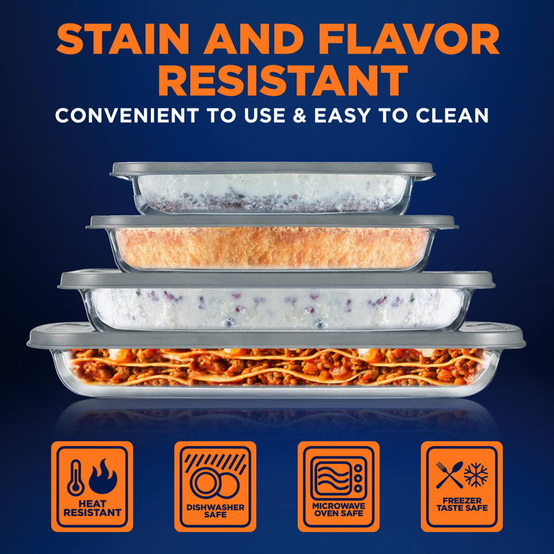 NutriChef 4-Piece Rectangular Glass Bakeware Set with Lids