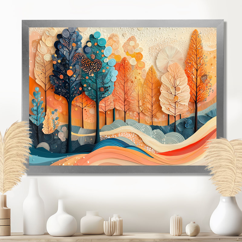 «Gethyn 4 Seasons Forest Trees Dream Fragments I», art mural forêt, H 16 po x l 32 po, Picture Framed, Argent argent