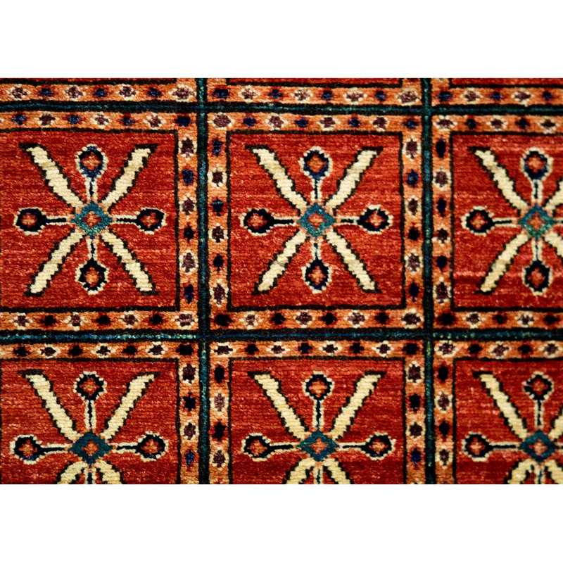 Hand-Knotted High-Quality Red Square Area Rug