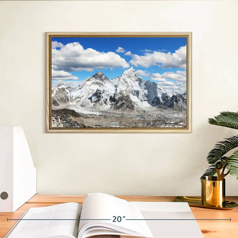 Vue panoramique de l'Himalaya, Cadre flottant en bois naturel, 13 po x 9 po