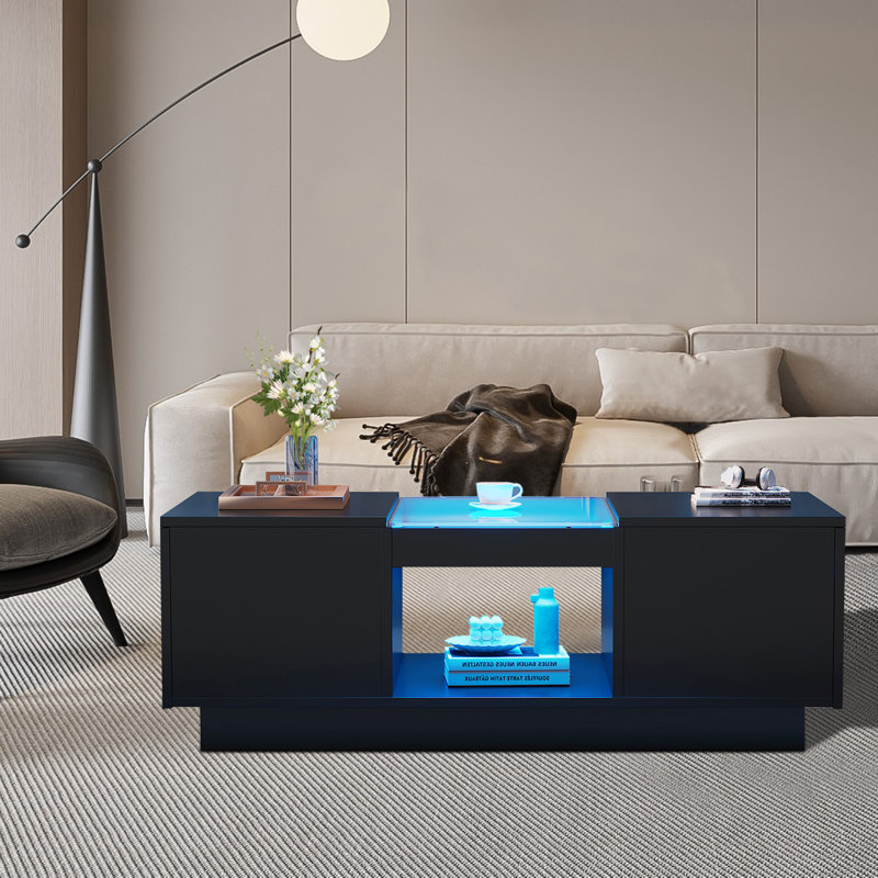 Solid Coffee Table with Storage, Black