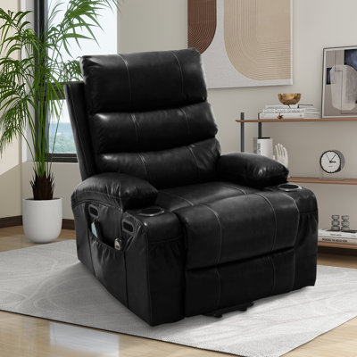 Fauteuil inclinable électrique de 21 po de large, fauteuil inclinable électrique de grande taille pour personnes âgées, massage par vibration à 8 points et chaleur du bois, télécommande, poches latérales et porte-gobelets, tissu confortable