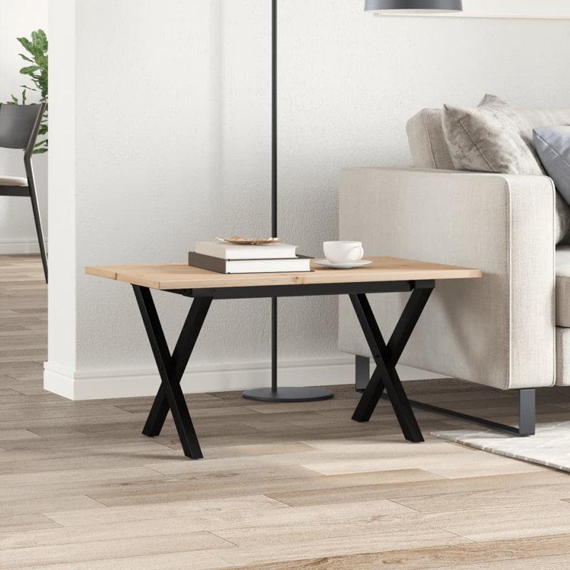vidaXL Coffee Table X-Frame Solid Wood Pine and Steel, 40cm H x 80cm W x 50cm D