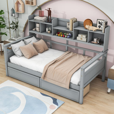 Wood Daybed with Shelves and Drawers by Red Barrel Studio