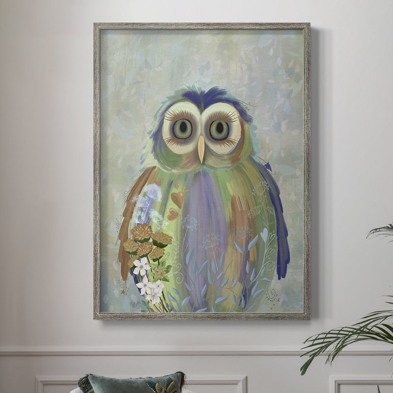 Fantastic Florals Owl, reproduction encadrée - bois massif, H 11 po x l 9 po