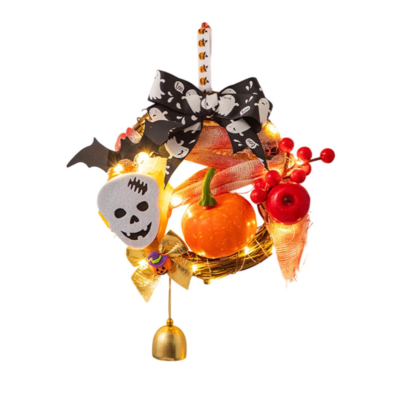 Couronne d'Halloween avec lumières Spooky Pumpkin Ghost, B