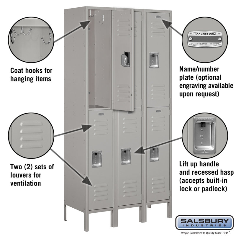 Gray 78" Freestanding Double Tier Metal Office Locker
