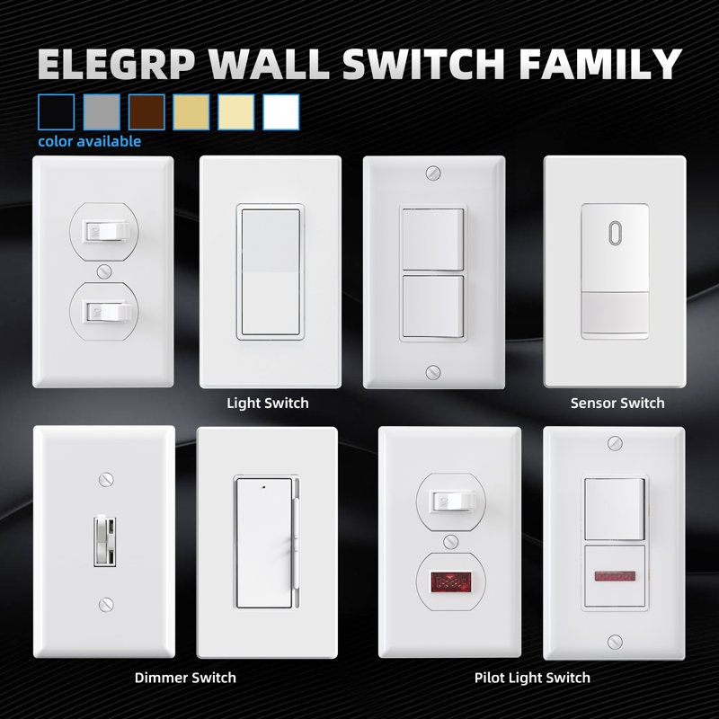 White Matte Single Pole Rocker Light Switch Set with Thermoplastic Wall Plate