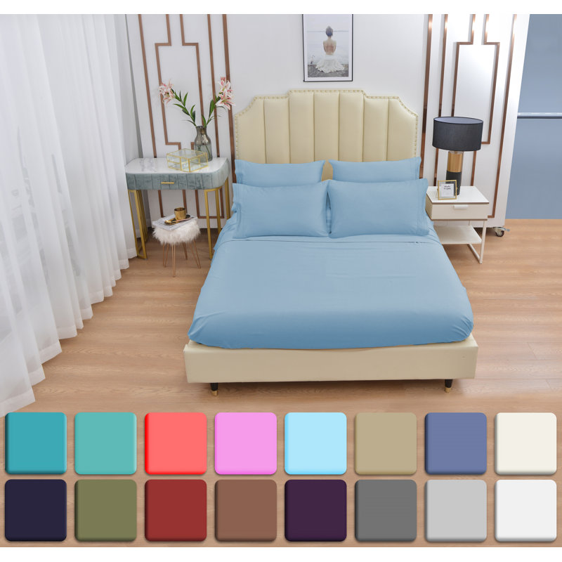 Premium Rayon From Bamboo 6 Pc Sheet Set With Deep Pockets, Cooling, Light Blue, Twin XL Sheet Set with 2 Pillowcases