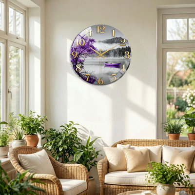 Purple Lake Modern Decorated Glass Wall Clock Home Decor Art-23.6"