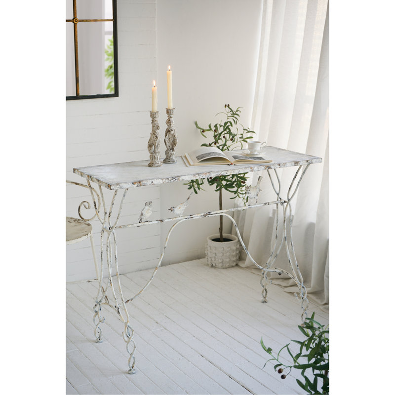 Console 43 po x 16,5 po x 34 po avec perchoirs fantaisistes, pieds en fer vieilli et table d'appoint décorative pour le salon