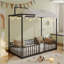 Lit convertible en métal 3 en 1 Montessori, lit pour tout-petits clôturé avec support en lattes de métal robuste, lit à baldaquin de conception minimaliste moderne Funland, assemblage facile-1116335316-1116335318
