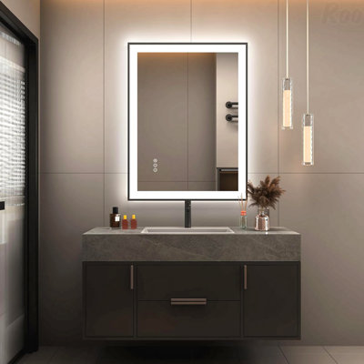 Miroir de salle de bain à DEL avec 3 couleurs avant et rétroéclairé, anti-buée, fonction mémoire